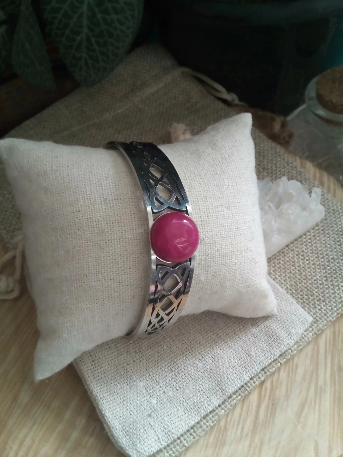 Bracelet magie celtique et pierre agate rose naturelle – photo 2